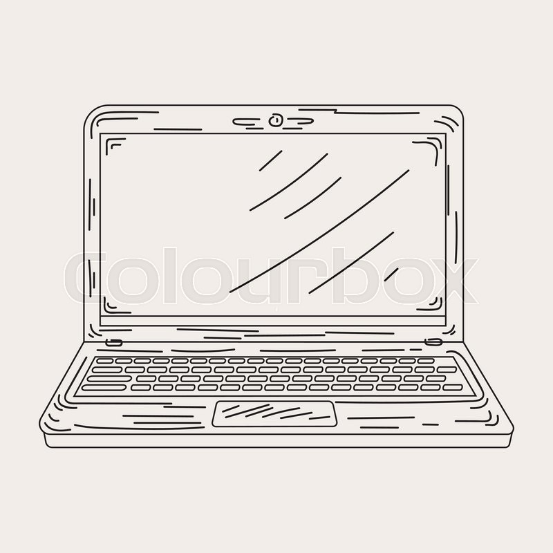 800x800 Sketch An Open Laptop In Vector. Stylish Computer And Is Drawn - Laptop Sketch