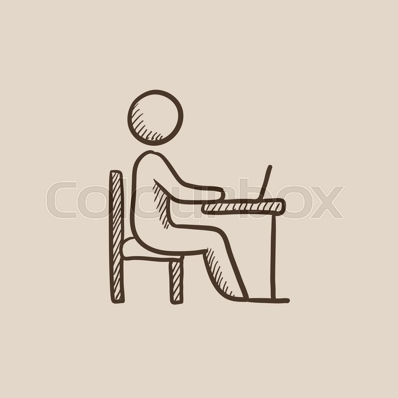 800x800 Student Sitting On A Chair In Front Of The Laptop Sketch Icon For - Laptop Sketch
