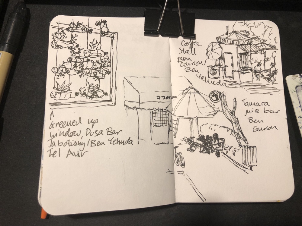 1000x750 Tel Aviv Food Scene Sketches Writing - Large Sketches