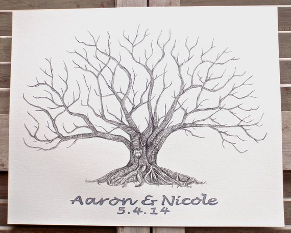 570x457 Big Roots Large Fingerprint Moreton Bay Fig Tree Wedding Etsy - Large Tree Sketch