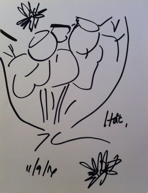 493x640 Scarce Flower Original Unusual Large Rare Signed Dated Drawing - Large White Flower Sketch