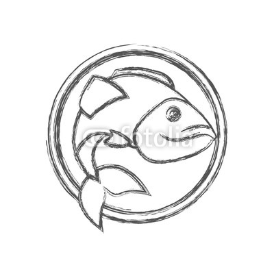 400x400 Blurred Sketch Silhouette Circular Emblem With Largemouth Bass - Largemouth Bass Sketch