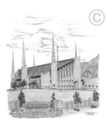 338x430 Las Vegas Temple Sketch (5x7 Print) - Las Vegas Sketch