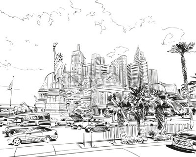 400x320 Las Vegas City Hand Drawn.usa. Nevada. Street Sketch, Vector - Las Vegas Sketch