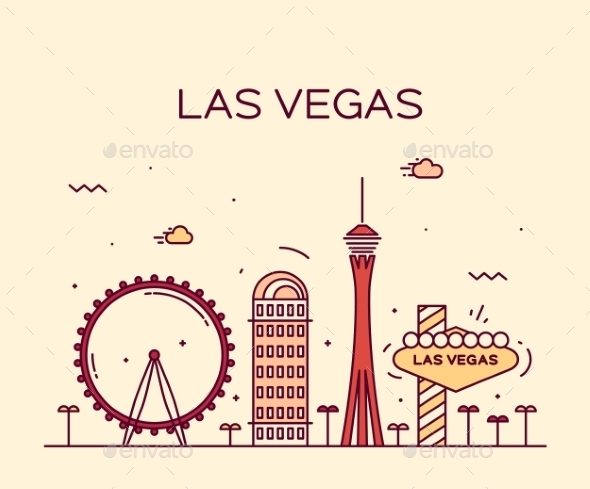 590x489 Las Vegas Skyline Vector Illustration Linear By Gropgrop - Las Vegas Skyline Sketch