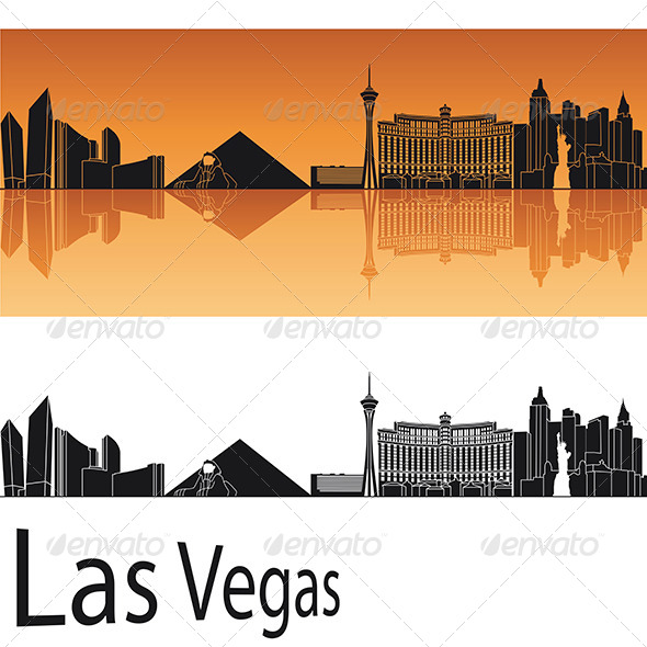 590x590 Las Vegas Skyline In Orange Background By Paulrommer Graphicriver - Las Vegas Skyline Sketch