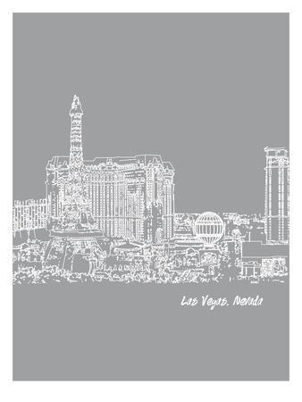 338x450 Skyline Las Vegas 2 Art Print By Brooke Witt - Las Vegas Skyline Sketch