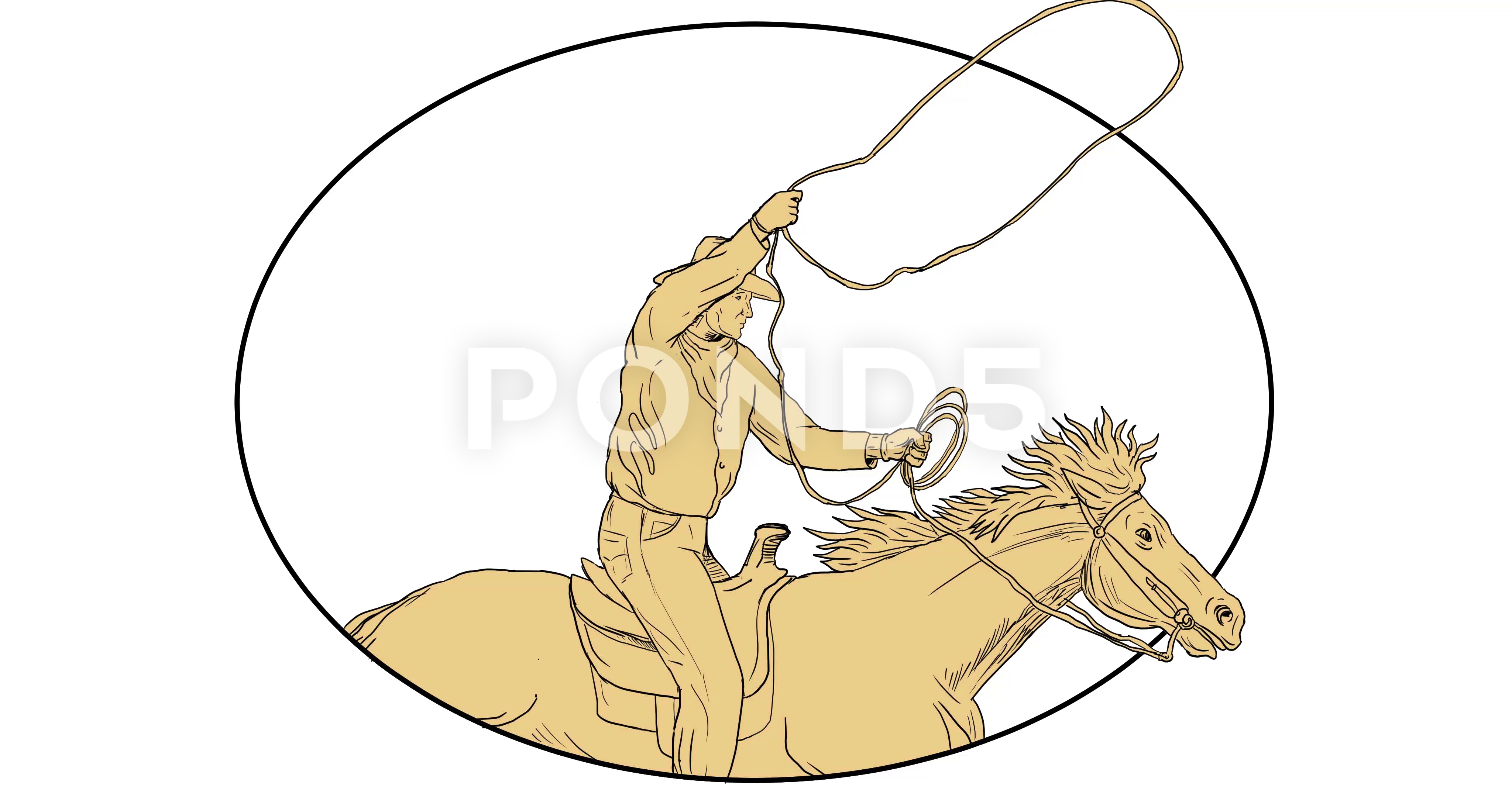 4096x2160 Cowboy Riding Horse Lasso 2d Animation ~ Footage - Lasso Sketch
