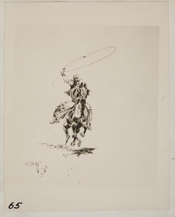 605x750 Sketch Of Cowboy On Horse With Lasso Unknown - Lasso Sketch