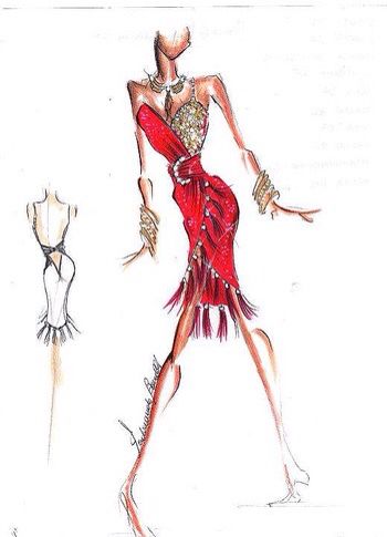 350x485 Red Latin Dress Dance Ballrooms, Dancing And - Latin Sketches