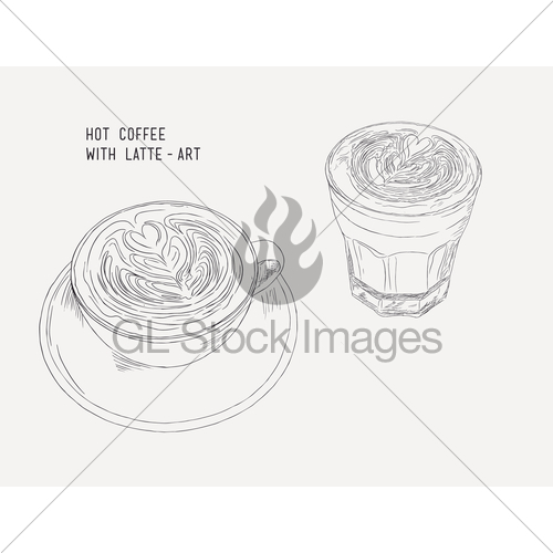 500x500 Hot Coffee With Latte Art, Sketch Vecrtor. Gl Stock Images - Latte Sketch