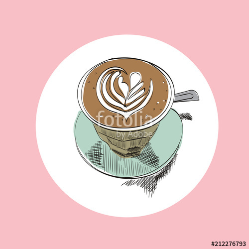 500x500 Coffee Cup Vector Hand Drawn Illustration. Flat White Latte Sketch - Latte Sketch