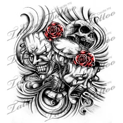 400x400 Collection Of Laugh Now Cry Later Mask Tattoos On Back - Laugh Now Cry Later Sketches