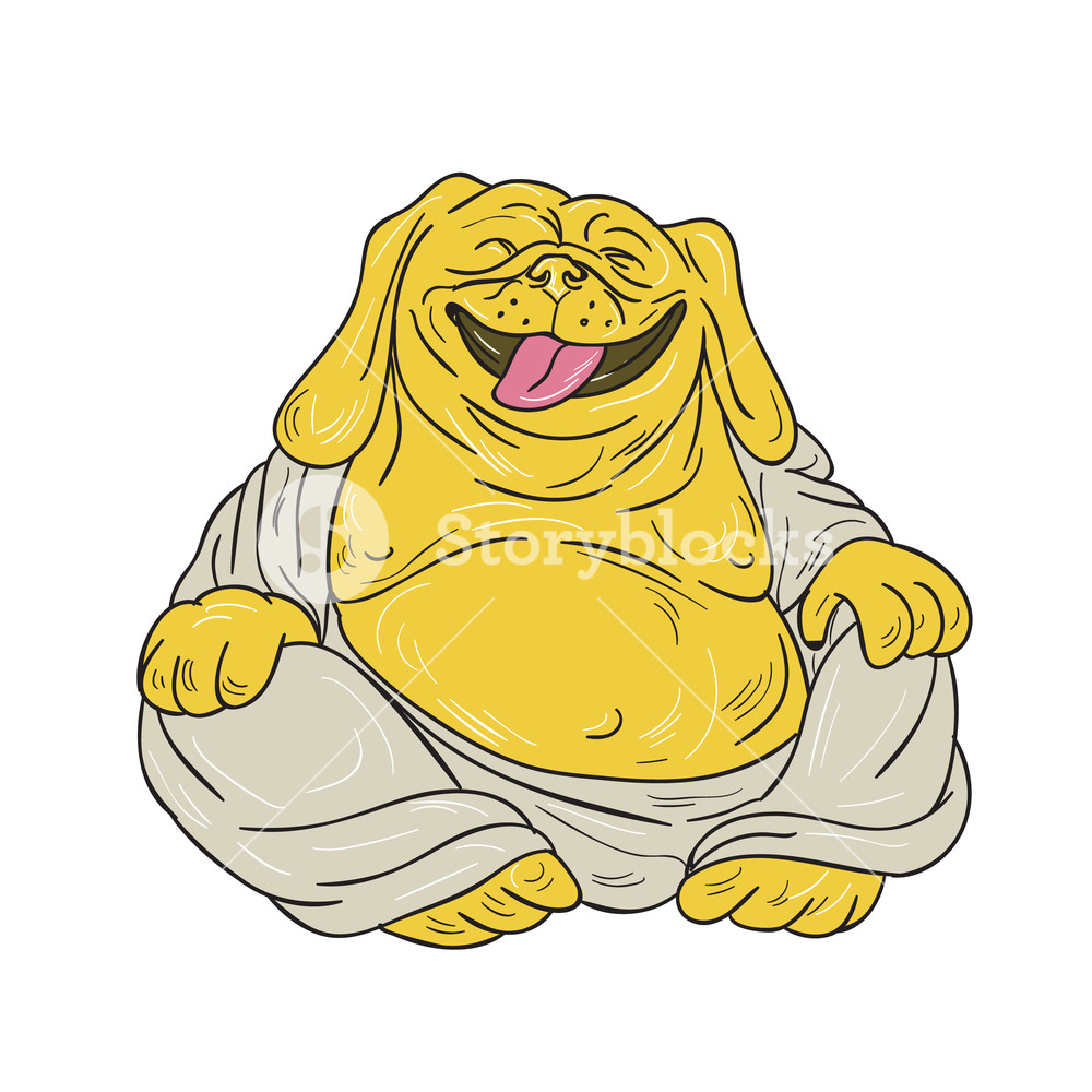 1000x1000 Illustration Of A Bulldog Laughing Buddha Sitting Viewed From - Laughing Buddha Sketch