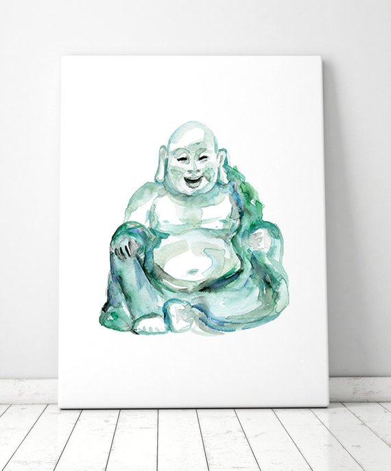 570x686 Laughing Buddha Art Watercolor Painting Print Fat Buddha Etsy - Laughing Buddha Sketch