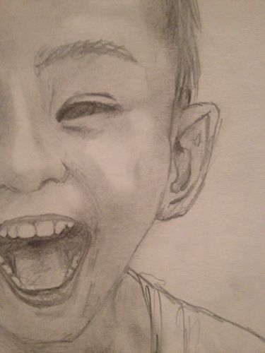 375x500 Happiness Original Sketch Of Laughing Child Art - Laughing Sketch