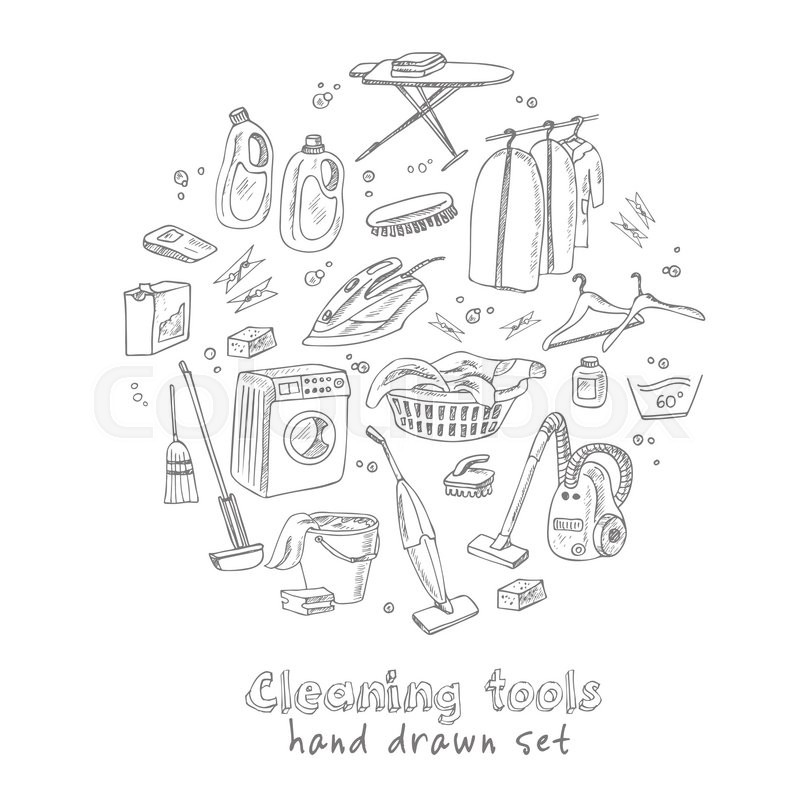 800x800 Laundry Themed Doodle Set. Various Equipment And Facilities For - Laundry Sketch