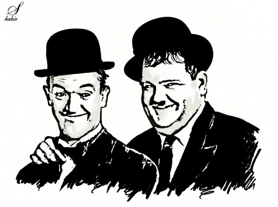 550x409 Portrait Of Laurel Amp Hardy By Shahin On Stars Portraits - Laurel And Hardy Sketch