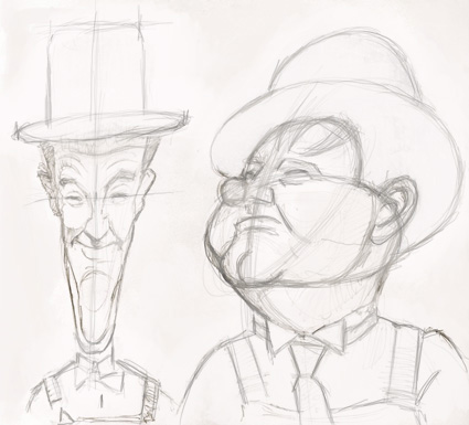 425x385 Step By Step To Caricature Laurel And Hardy - Laurel And Hardy Sketch