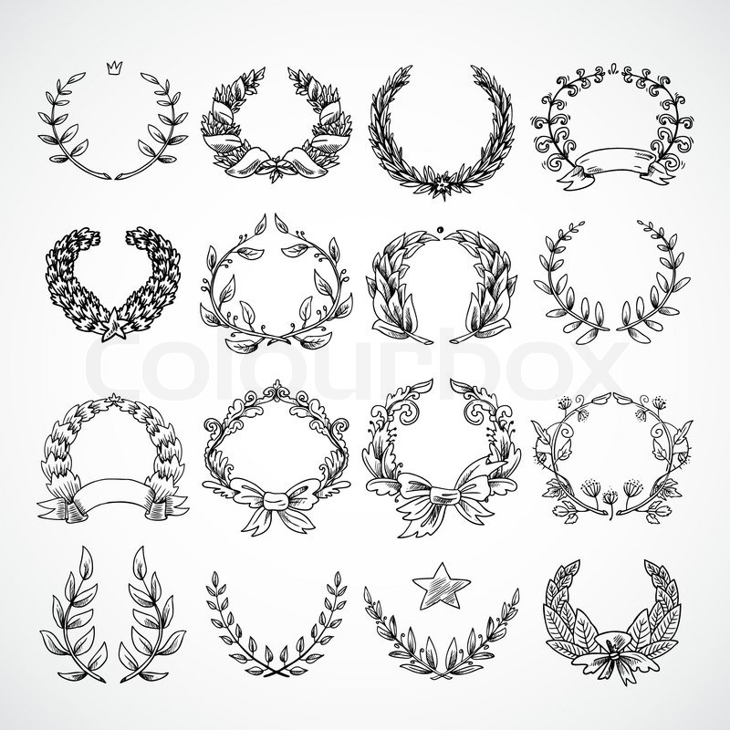800x800 Laurel Wreath Heraldic Decorative Icons Set Sketch Isolated Vector - Laurel Wreath Sketch