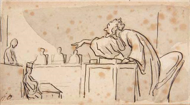 640x354 A Lawyer Pointing To A Defendant In A Courtroom By Daumier - Lawyer Sketch