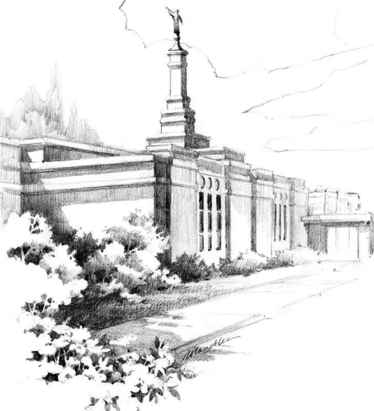 729x800 Fresno Lds Temple Roland Lee - Lds Temple Sketches