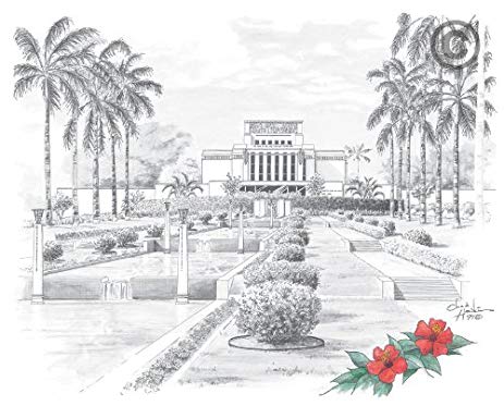 463x373 Lds Laie Hawaii Temple - Lds Temple Sketches