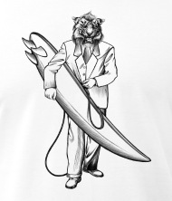 190x222 Leader Designs Tiger Suit Surfboard Sketch Mens T Shirt By - Leader Sketch