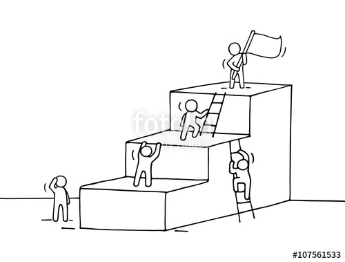 500x379 Sketch Of Career Ladder With Climbing Little People. Doodle Cute - Leader Sketch