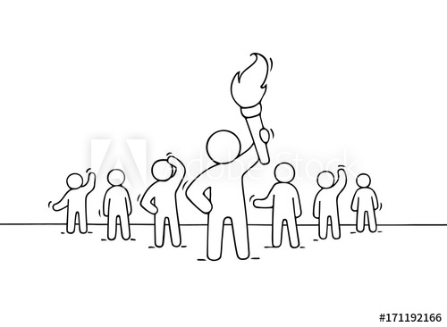 500x366 Sketch Of Working Little People And Leader - Leader Sketch