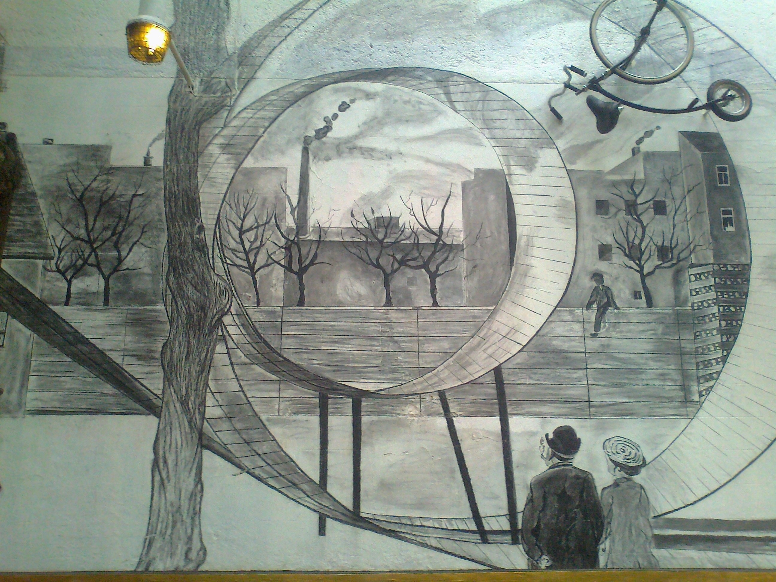 2592x1944 Grayscale Sketch Of Couple Seeing Leafless Trees Near Building - Leafless Tree Sketch