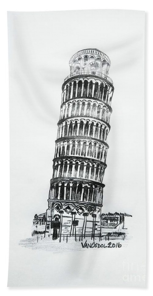 500x967 Leaning Tower Of Pisa Graphite Pencil Sketch Beach Sheet For Sale - Leaning Tower Of Pisa Sketch