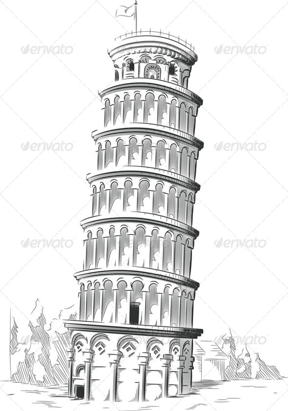 590x841 Sketch Of Leaning Tower Of Pisa By Bluezace Graphicriver - Leaning Tower Of Pisa Sketch