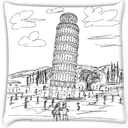 500x500 Snoogg Sketch Of Leaning Tower Of Pisa Digitally Printed Cushion - Leaning Tower Of Pisa Sketch