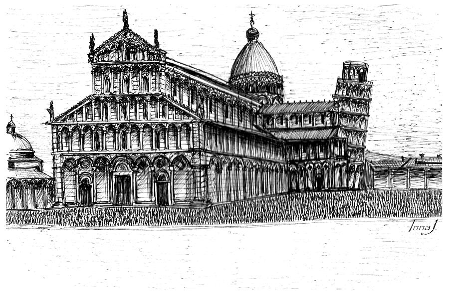 900x588 The Leaning Tower Of Pisa Drawing By Inna J - Leaning Tower Of Pisa Sketch
