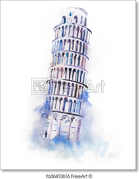 450x580 Free Art Print Of Watercolor Drawing Leaning Tower Of Pisa - Leaning Tower Of Pisa Sketch