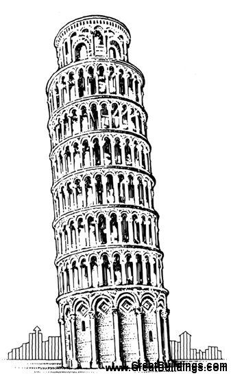 337x550 Great Buildings Drawing - Leaning Tower Of Pisa Sketch
