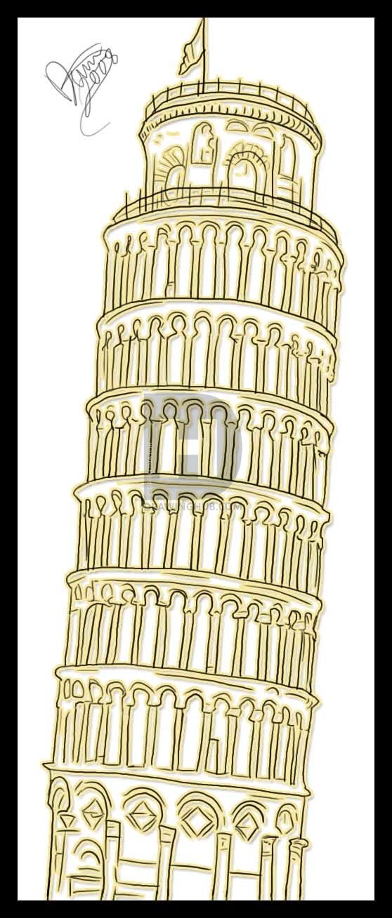 558x1308 How To Draw The Leaning Tower Of Pisa, Step By Step, Drawing Guide - Leaning Tower Of Pisa Sketch