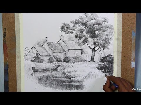 480x360 Learn Pencil Drawing House Landscape Step By Step Drawing - Learn Pencil Sketching