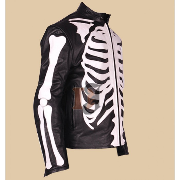 700x700 Buy Skeleton Bones Sketch Mens Biker Black Leather Jacket - Leather Jacket Sketch
