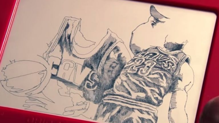 767x431 Video Crazy Talented Etch A Sketch Artist Creates Incredible - Lebron James Sketch