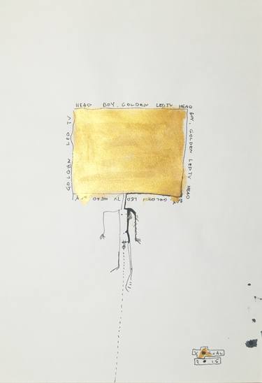 375x548 Golden Led Tv Head Boy Drawing By Pawel Wocial Saatchi Art - Led Tv Sketch