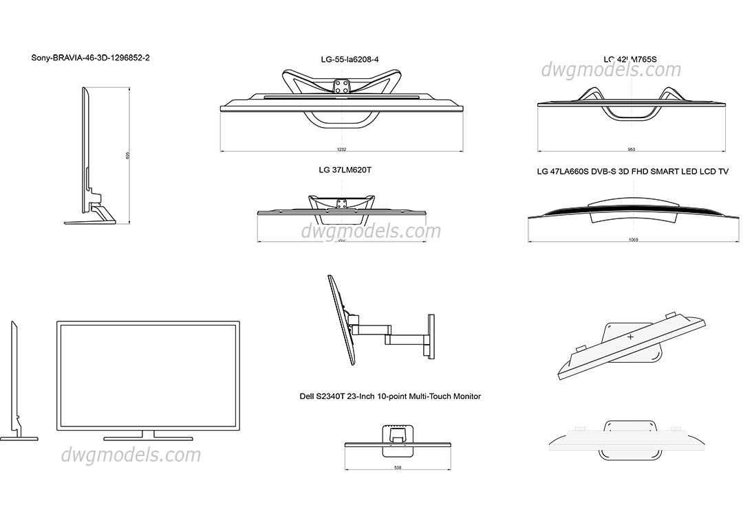 1080x760 Led And Lcd Tv Dwg, Free Cad Blocks Download - Led Tv Sketch