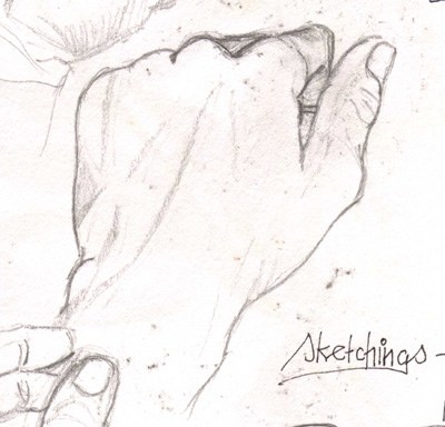 400x384 Sketches Of My Left Hand (1990) My Right Brain - Left Hand Sketch