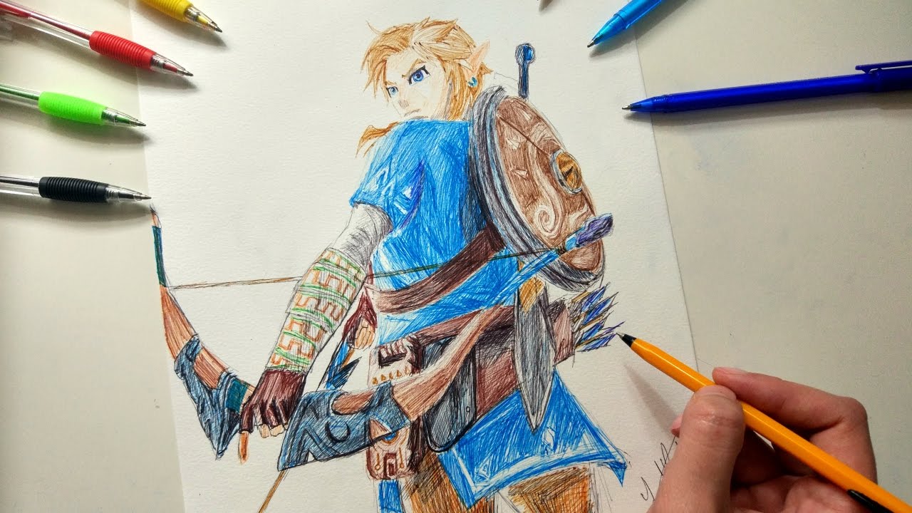 1280x720 Link Drawing From The Legend Of Zelda Breath Of The Wild - Legend Of Zelda Link Sketch