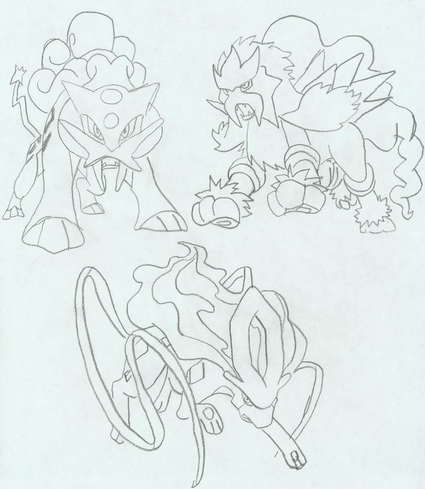 834x959 Legendary Dogs Sketch Version By Fnto - Legendary Pokemon Sketch