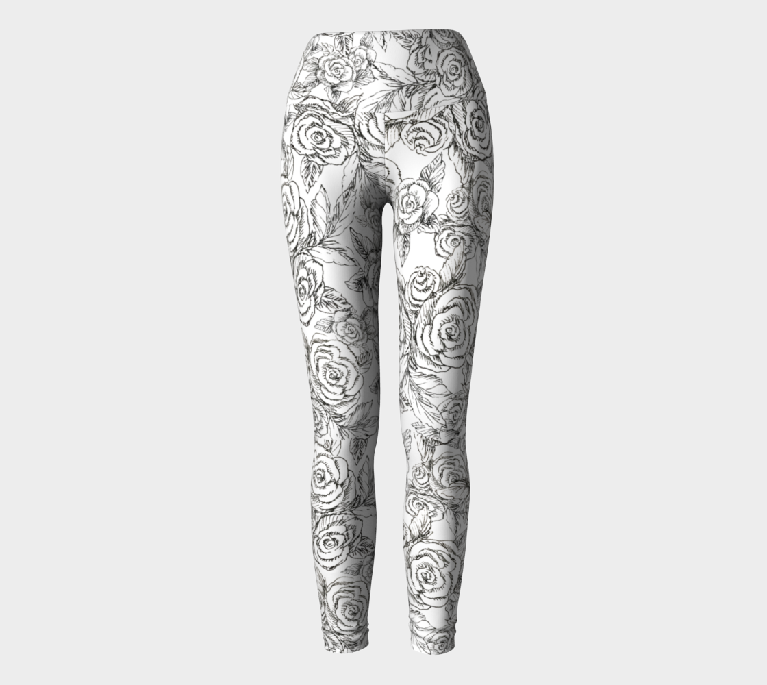 1120x1000 Sketch Roses Black On White Yoga Pants - Leggings Sketch