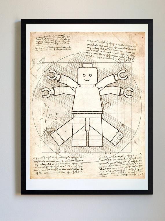 570x762 Vitruvian Lego Man Da Vinci Sketch Blueprint Patent Prints Etsy - Legoman Sketches