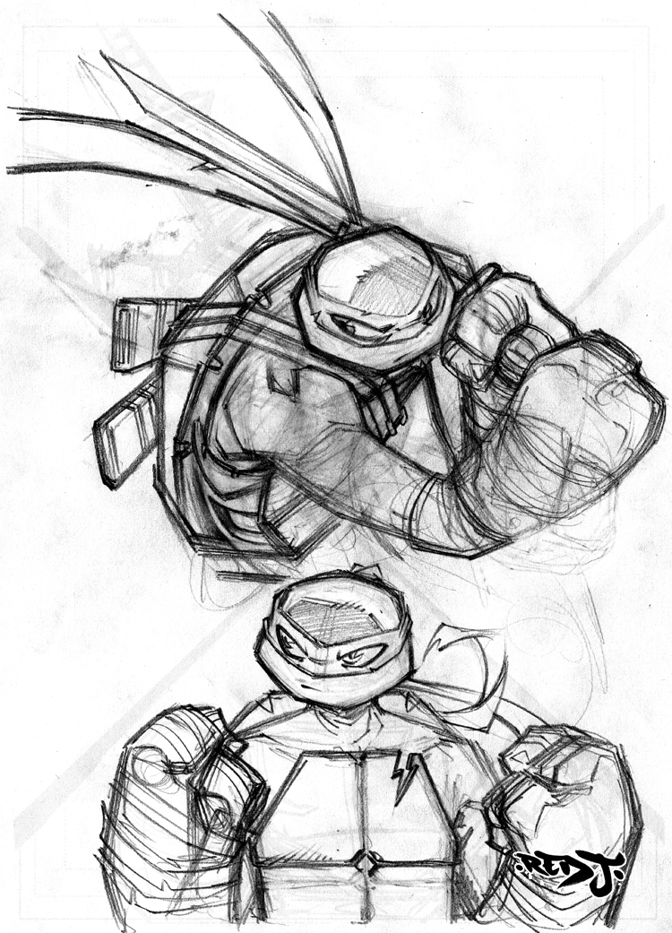 750x1041 Leo And Raph Pencil Sketch By Red J - Leo Sketch