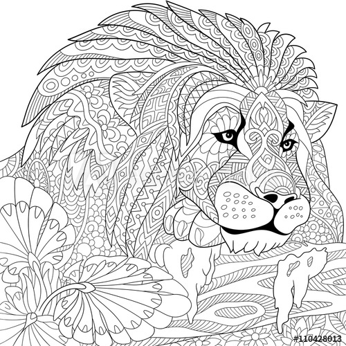 500x500 Zentangle Stylized Cartoon Lion (Wild Cat, Leo Zodiac). Hand Drawn - Leo Sketch
